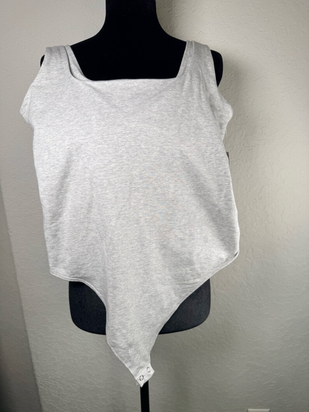 Good American Heather Gray Asymmetrical Bodysuit Tank Top NWT XL